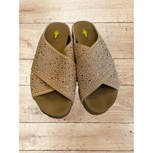 VOLATILE Pixie‎ Dust Slide Sandal Stretch Size 7 Rose Gold Platform